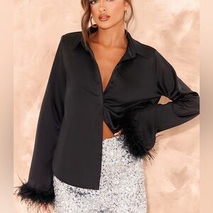 Super cute black long sleeve button up with fur trim from VICI size XS bought